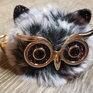 Puffball Owl Faux Fur Pom Pom Keychain Handbag